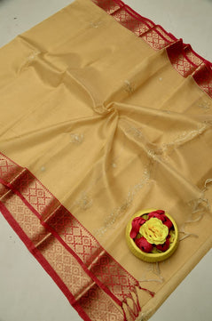 Kota Doria Semi Silk Hand Pittan Work Saree