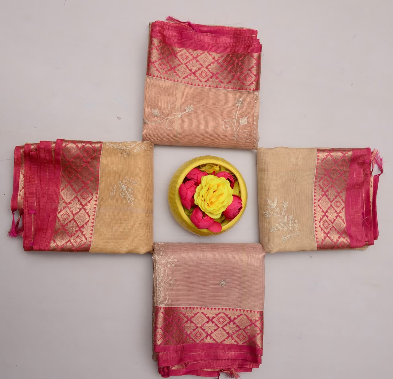 Kota Doria Semi Silk Hand Pittan Work Saree