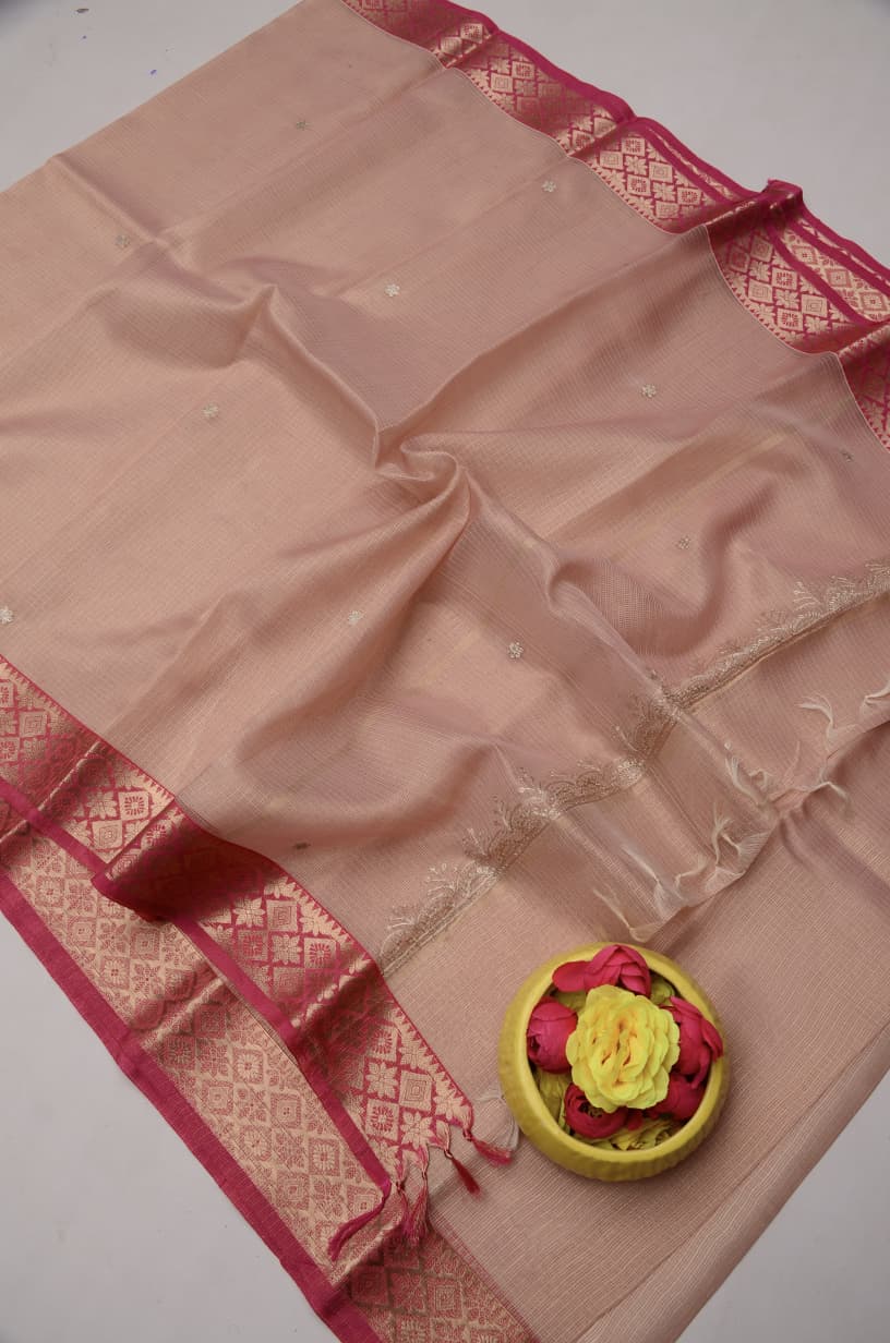 Kota Doria Semi Silk Hand Pittan Work Saree