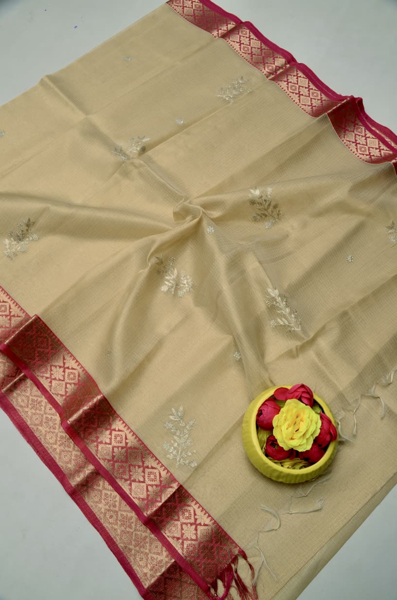 Kota Doria Semi Silk Hand Pittan Work Saree