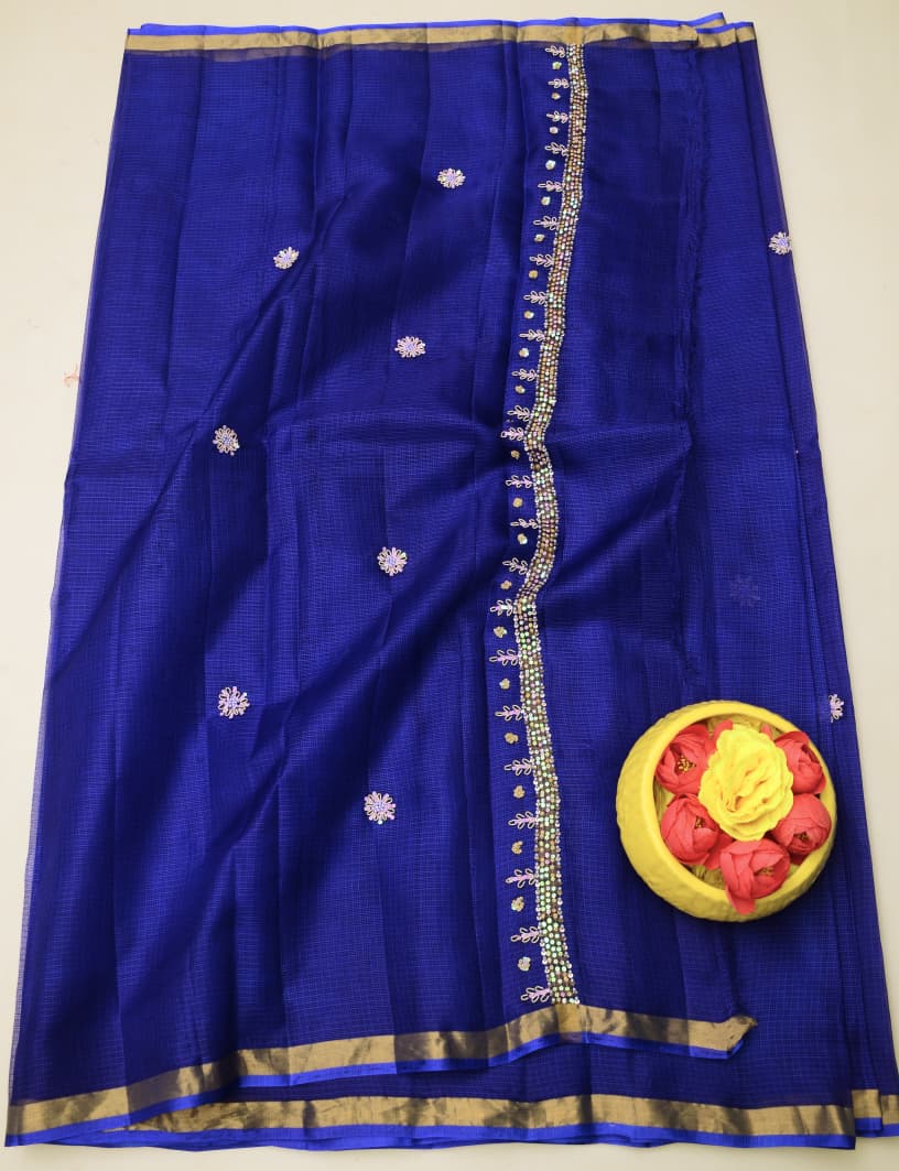 Pure Silk Kota Doria Hand Work Saree
