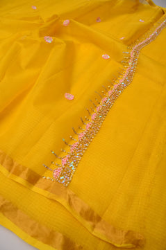 Pure Silk Kota Doria Hand Work Saree