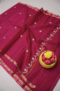 Pure Silk Kota Doria Hand Work Saree