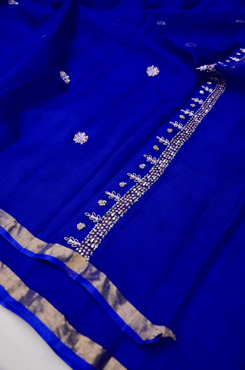 Pure Silk Kota Doria Hand Work Saree