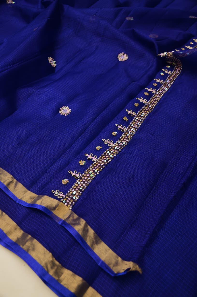 Pure Silk Kota Doria Hand Work Saree