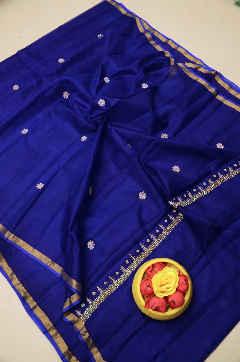 Pure Silk Kota Doria Hand Work Saree