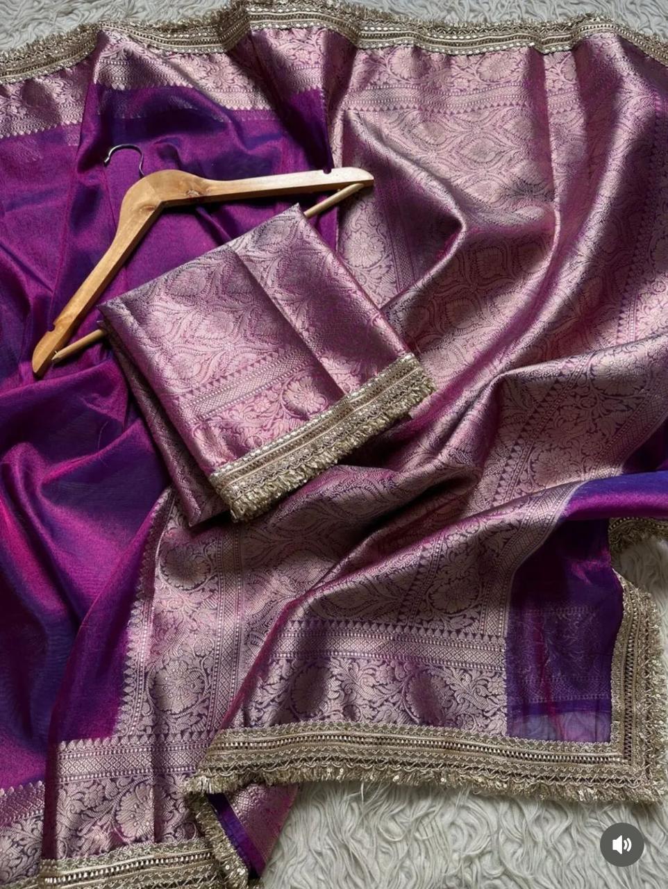 Tissue Silk Saree with Lace Work