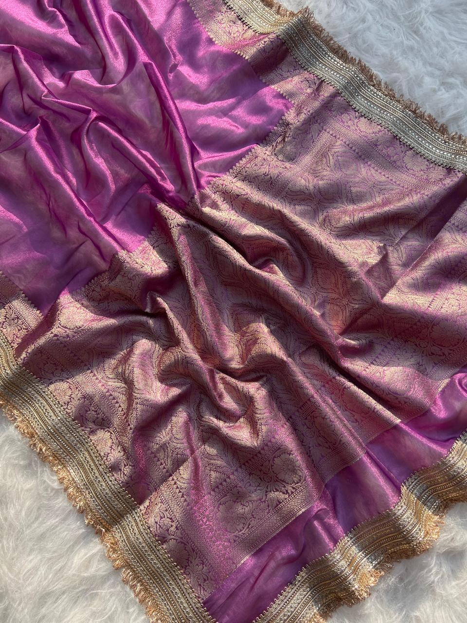 Tissue Silk Saree with Lace Work