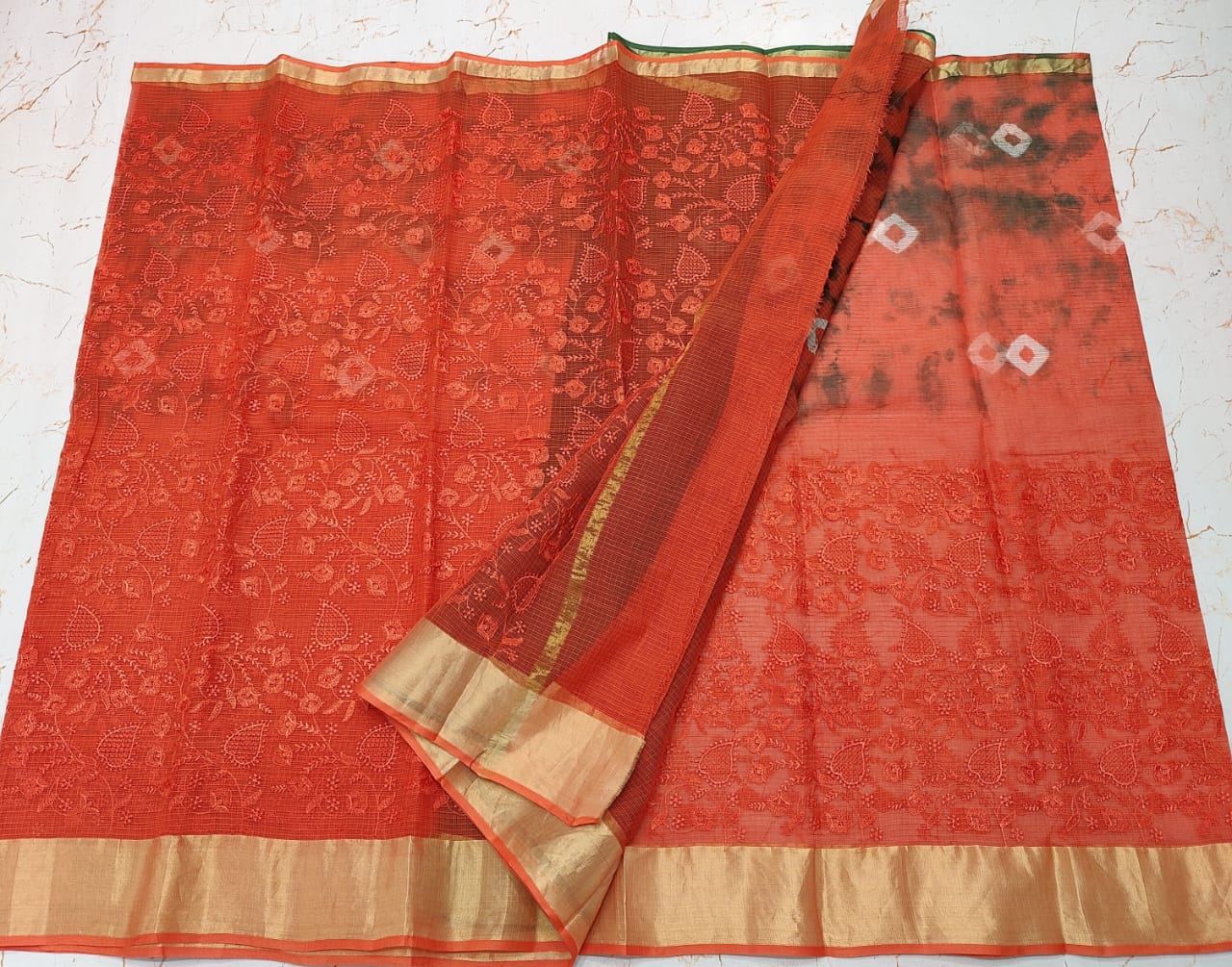 Pure Cotton Kota Doria Saree with Self Embroidery