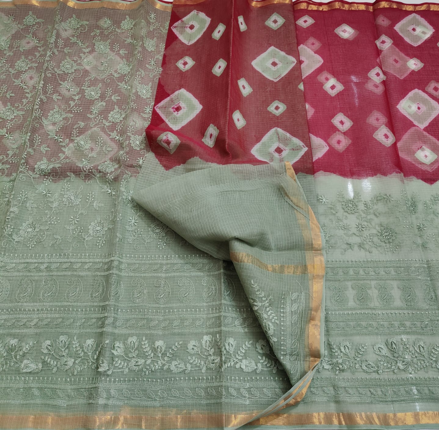 Pure Cotton Kota Doria Saree with Self Embroidery