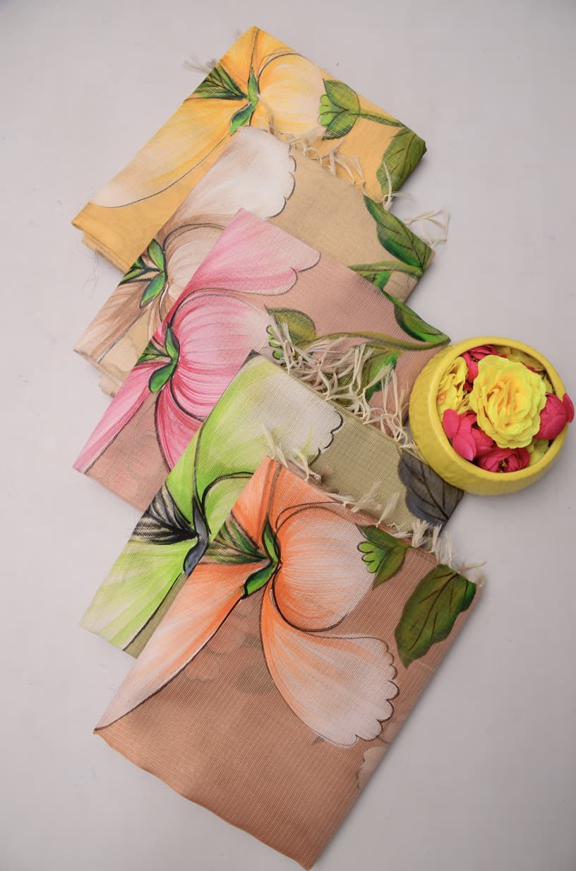 Kota Doria Semi Silk Hand Painted Saree