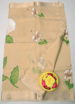 Kota Doria Semi Silk Hand Painted Saree