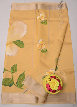 Kota Doria Semi Silk Hand Painted Saree