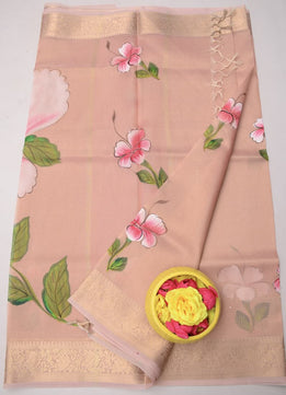 Kota Doria Semi Silk Hand Painted Saree