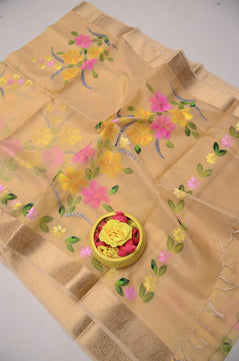 Kota Doria Semi Silk Hand Painted Saree