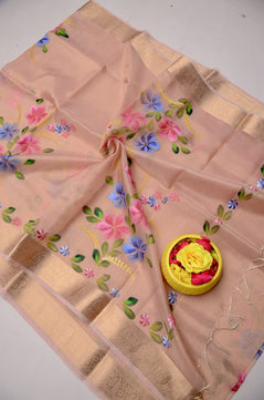 Kota Doria Semi Silk Hand Painted Saree