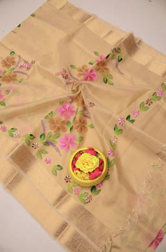 Kota Doria Semi Silk Hand Painted Saree