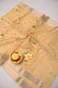 Kota Doria Semi Silk Hand Painted Saree