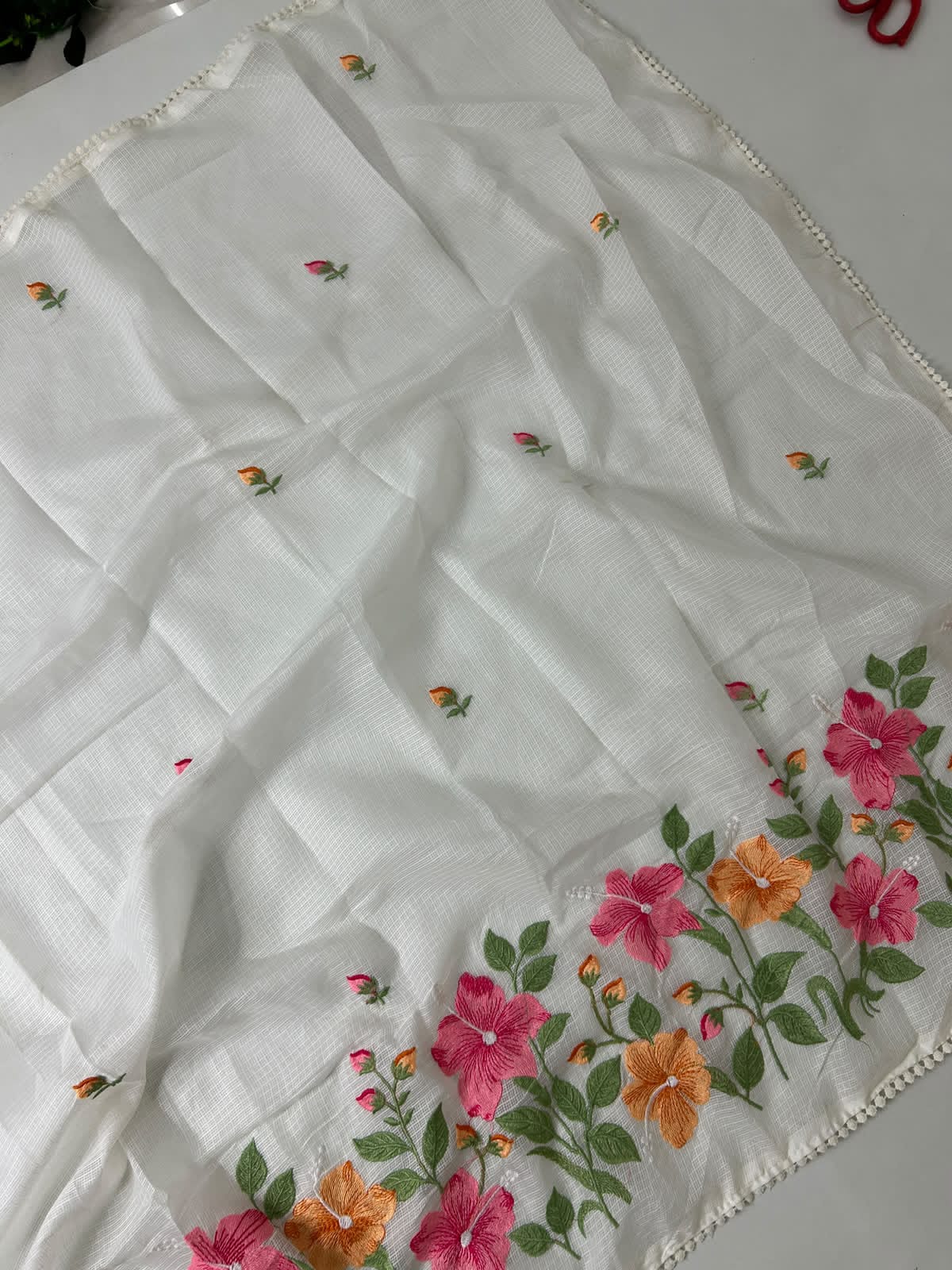 Exclusive Kota Cotton Embroidery & Lace Work Saree