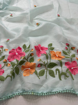 Exclusive Kota Cotton Embroidery & Lace Work Saree