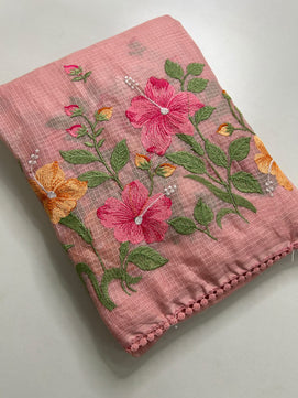 Exclusive Kota Cotton Embroidery & Lace Work Saree