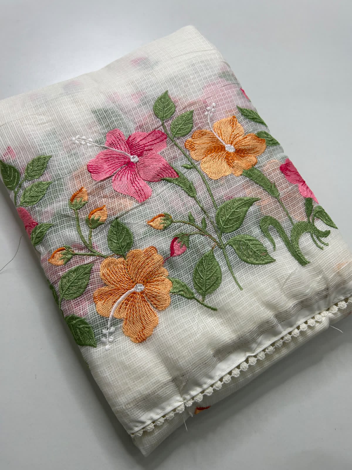 Exclusive Kota Cotton Embroidery & Lace Work Saree