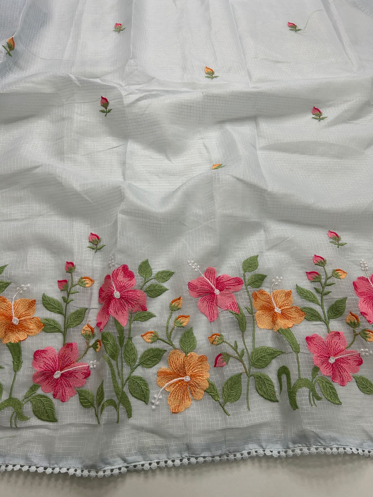 Exclusive Kota Cotton Embroidery & Lace Work Saree