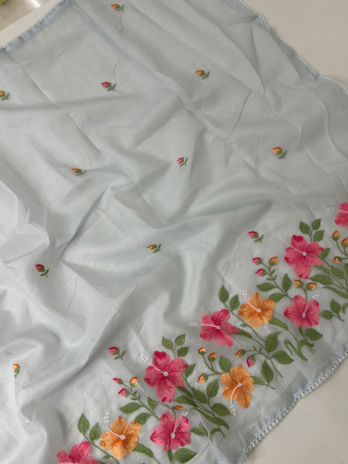Exclusive Kota Cotton Embroidery & Lace Work Saree
