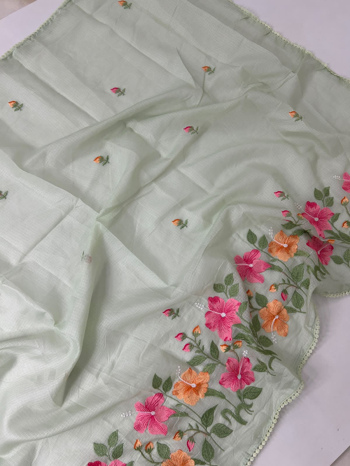 Exclusive Kota Cotton Embroidery & Lace Work Saree
