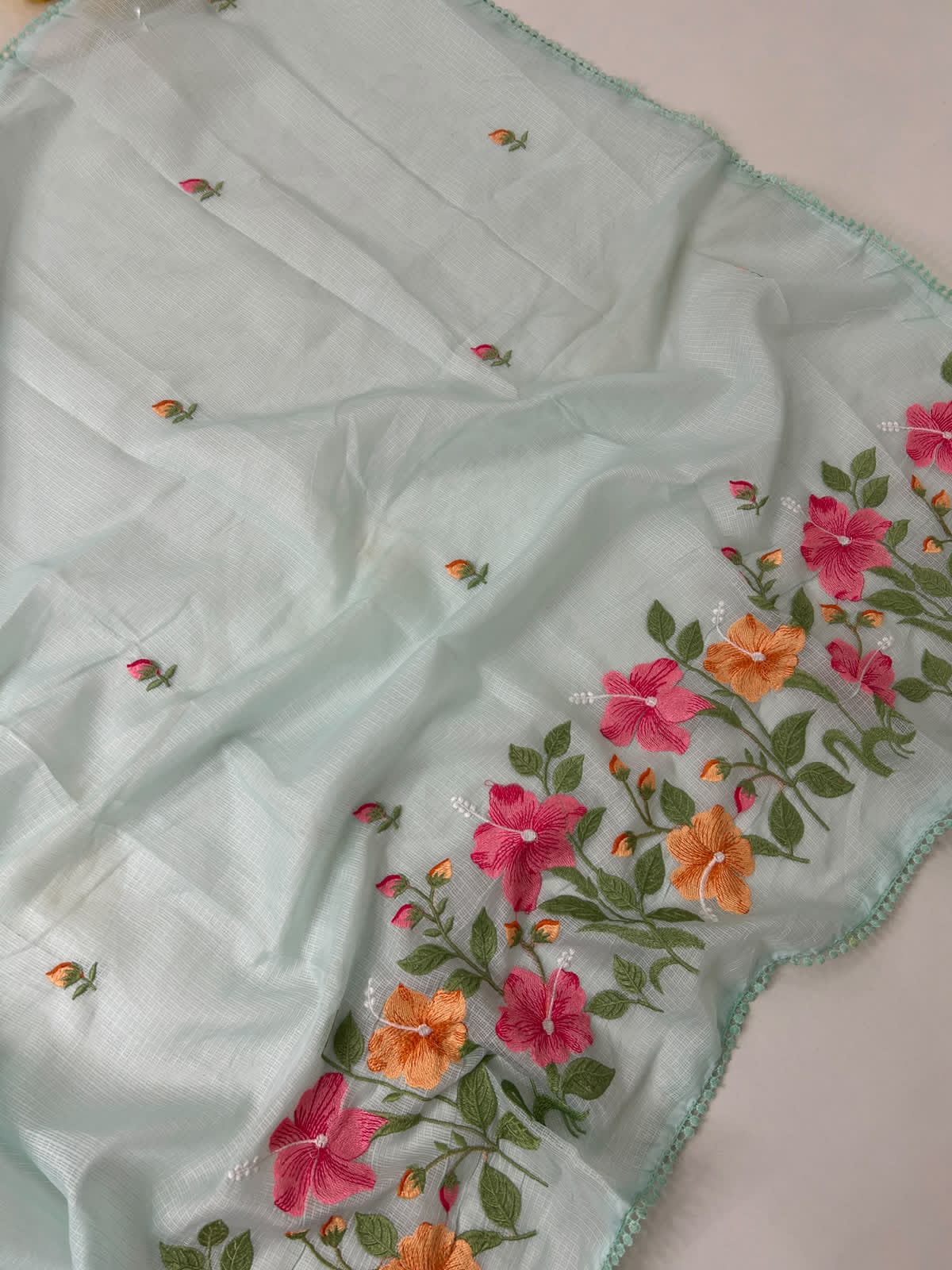 Exclusive Kota Cotton Embroidery & Lace Work Saree