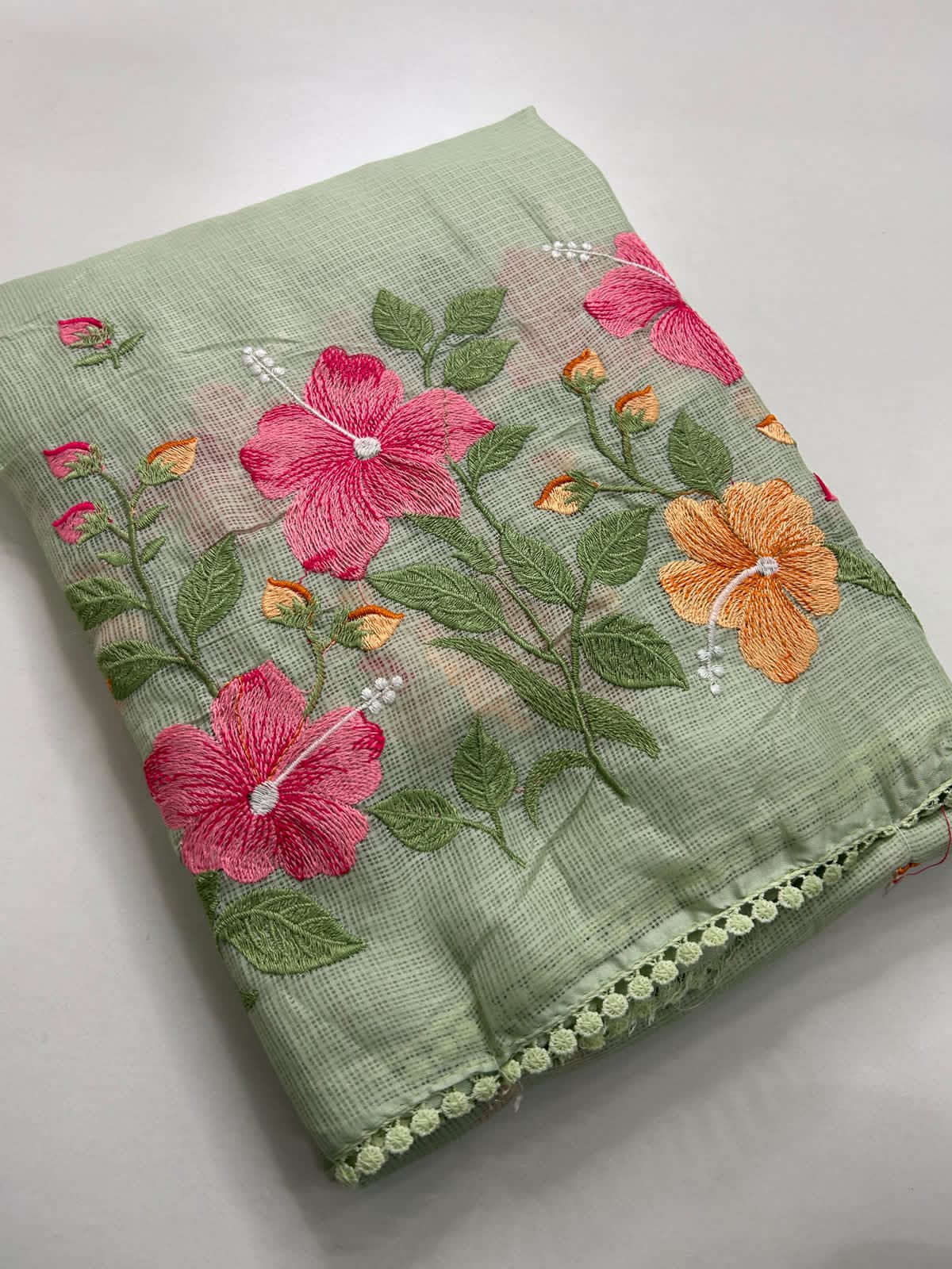 Exclusive Kota Cotton Embroidery & Lace Work Saree