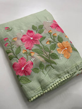 Exclusive Kota Cotton Embroidery & Lace Work Saree