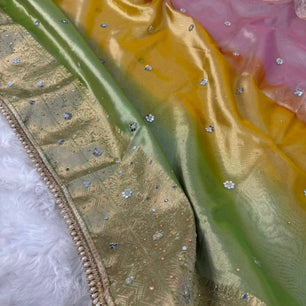 Exclusive Bridal Colorful Tissue Saree with Stone Work