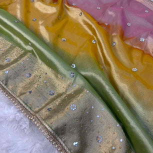 Exclusive Bridal Colorful Tissue Saree with Stone Work