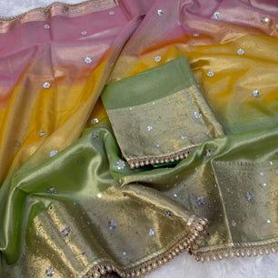 Exclusive Bridal Colorful Tissue Saree with Stone Work