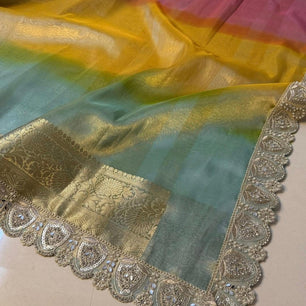 Bridal Colorful Tissue Saree with Stone Work