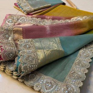 Bridal Colorful Tissue Saree with Stone Work