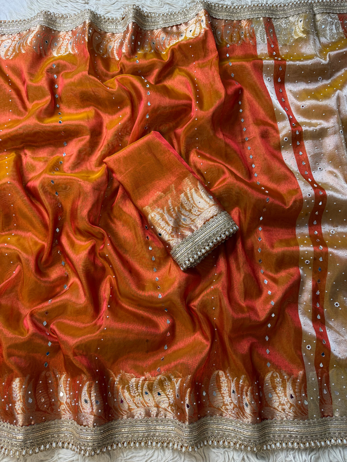 Tissue Alfi Katan Saree with Lace Work