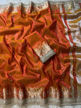 Tissue Alfi Katan Saree with Lace Work