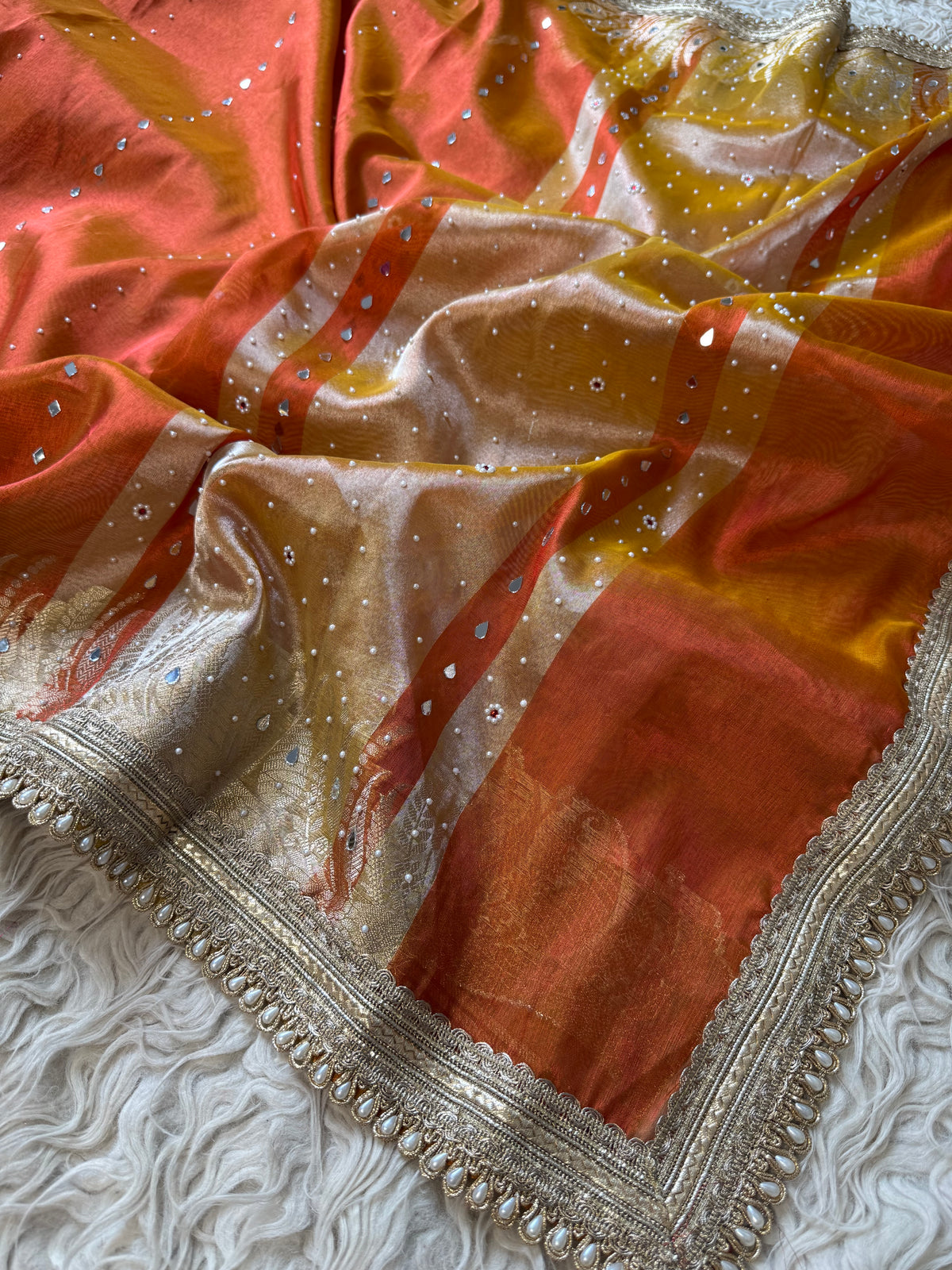 Tissue Alfi Katan Saree with Lace Work