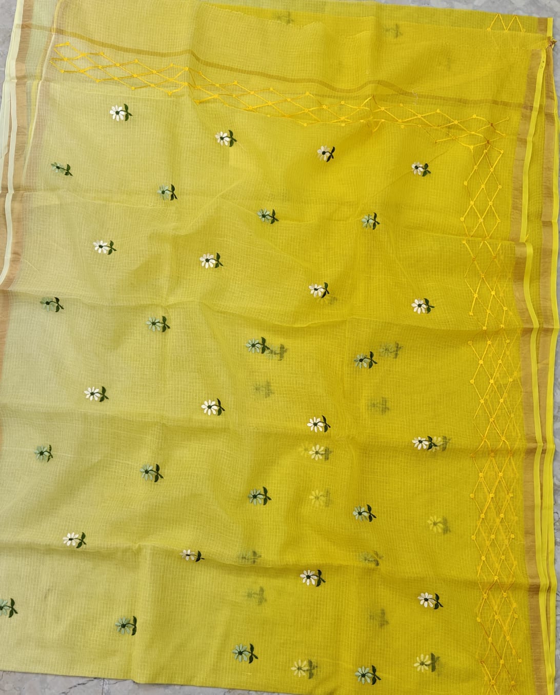 Kota Doria Pure Cotton Saree with Hand Machine Embroidery