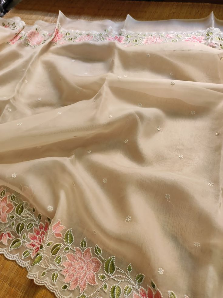 Kora Organza Saree with Embroidery Work
