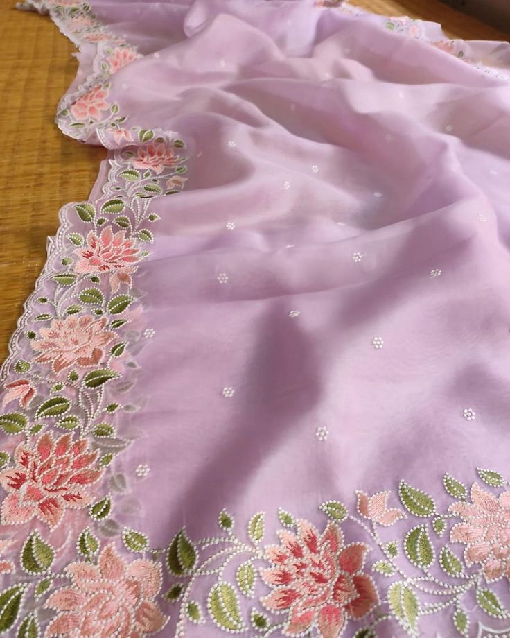 Kora Organza Saree with Embroidery Work