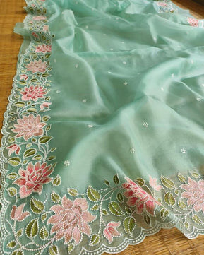 Kora Organza Saree with Embroidery Work