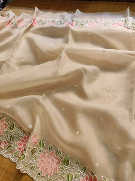 Kora Organza Saree with Embroidery Work