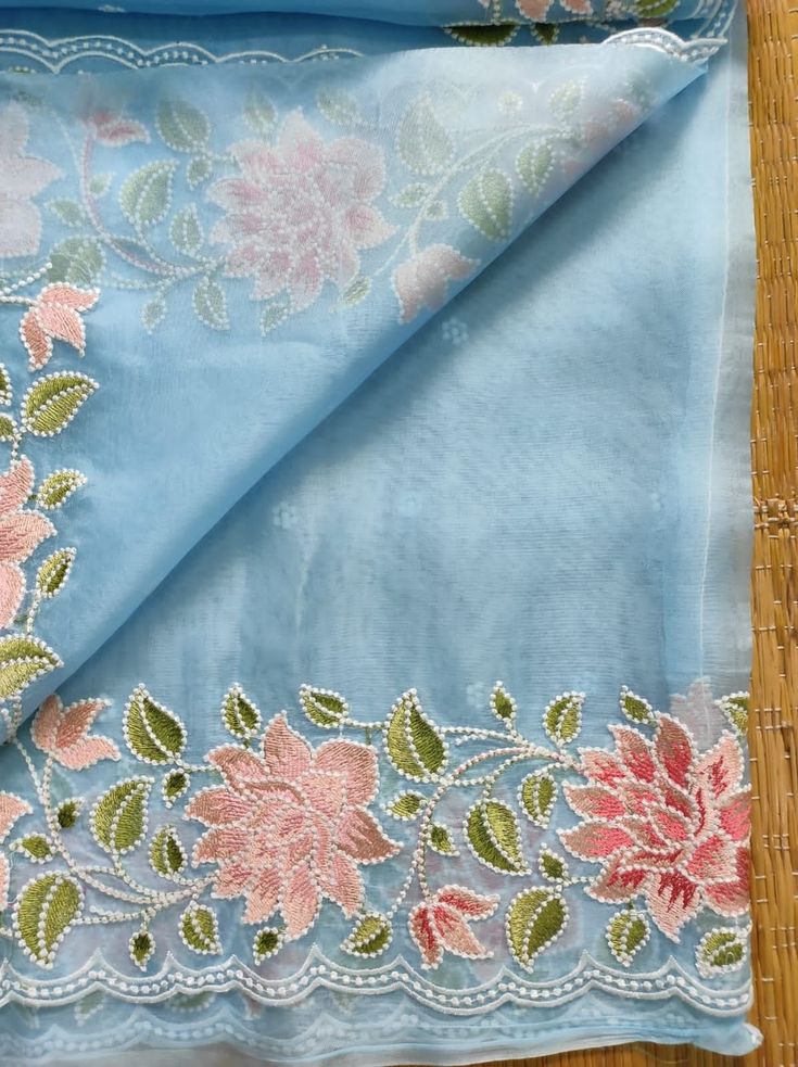 Kora Organza Saree with Embroidery Work
