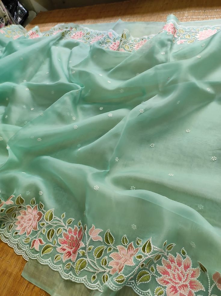 Kora Organza Saree with Embroidery Work