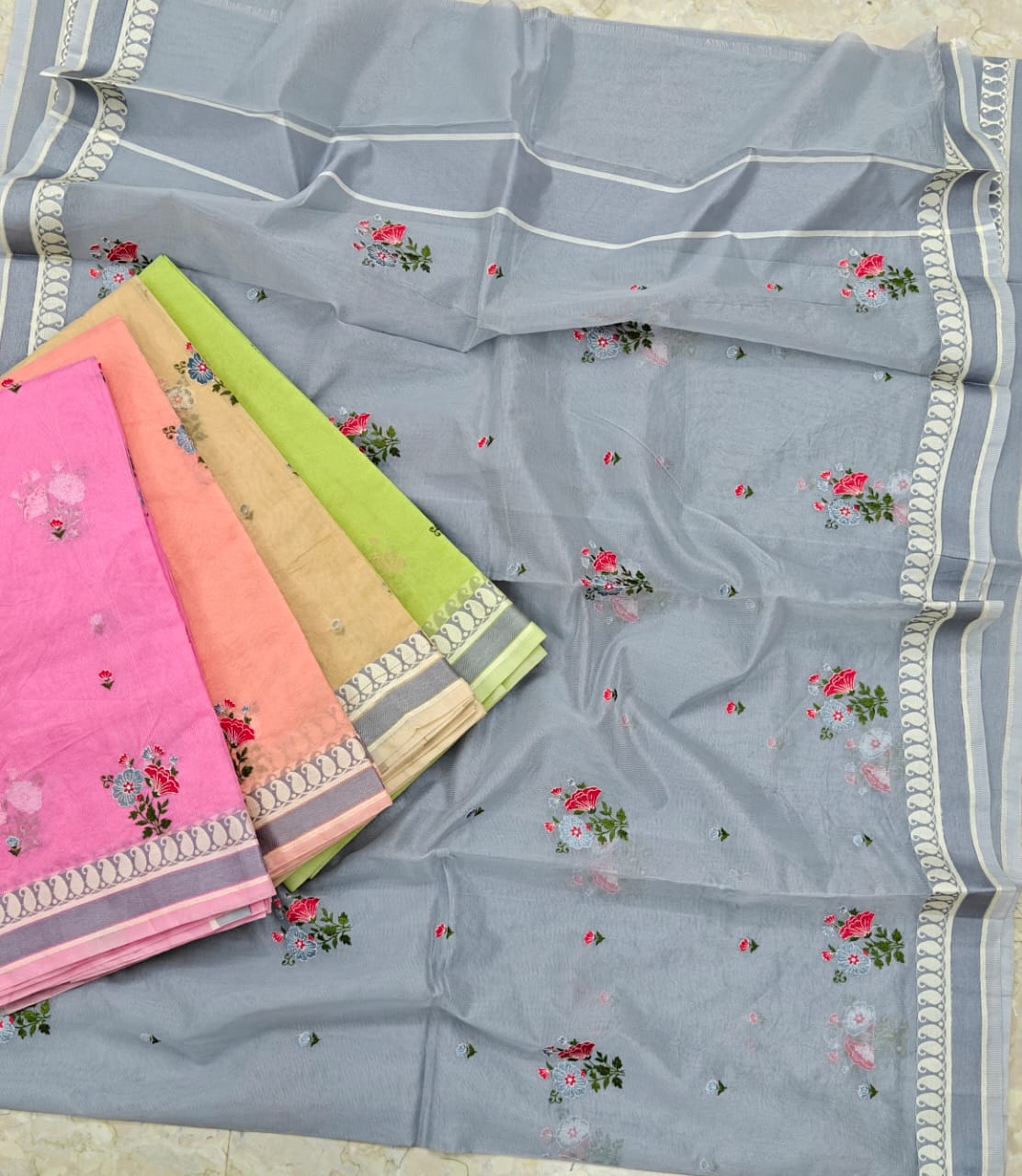 Supernet Kota Saree with Embroidery Work
