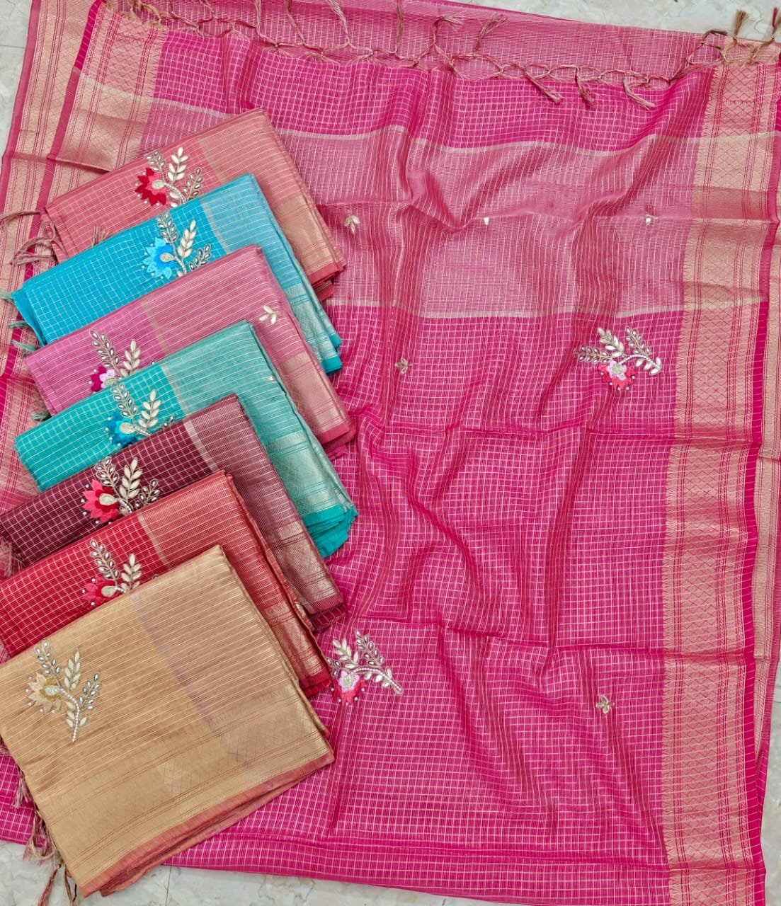 Zari Checks Kota Hand Work Saree
