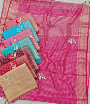 Zari Checks Kota Hand Work Saree